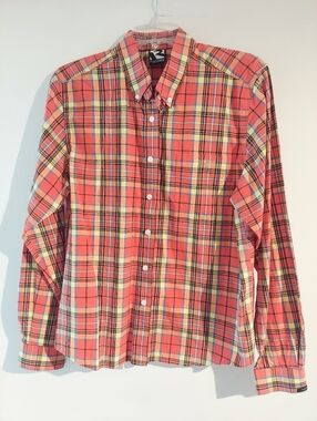 Rockies Orange and Yellow Plaid Button-Down Shirt, Size Large, EUC